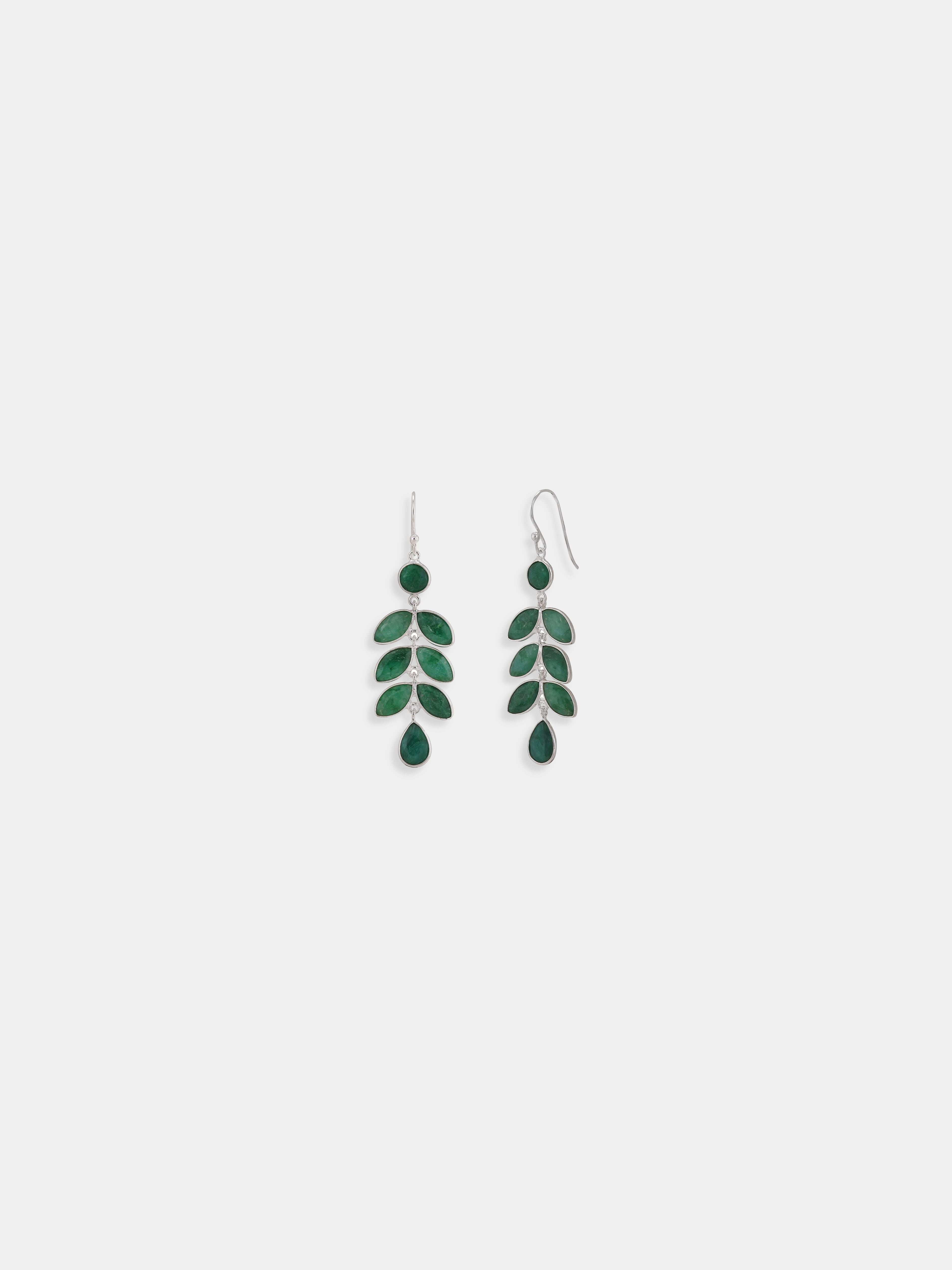 Green Zambian Emerald Leaf Drop Earrings