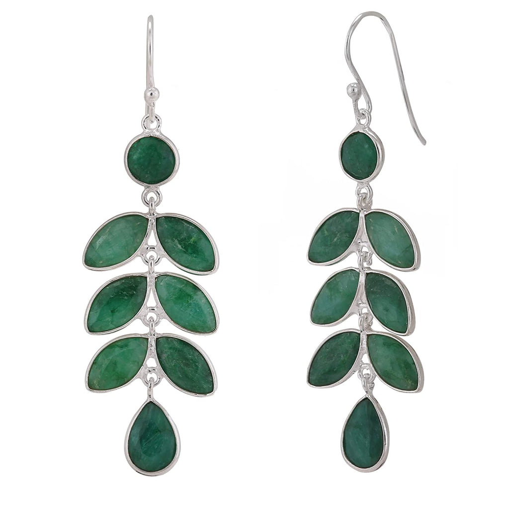 Green Zambian Emerald Leaf Drop Earrings