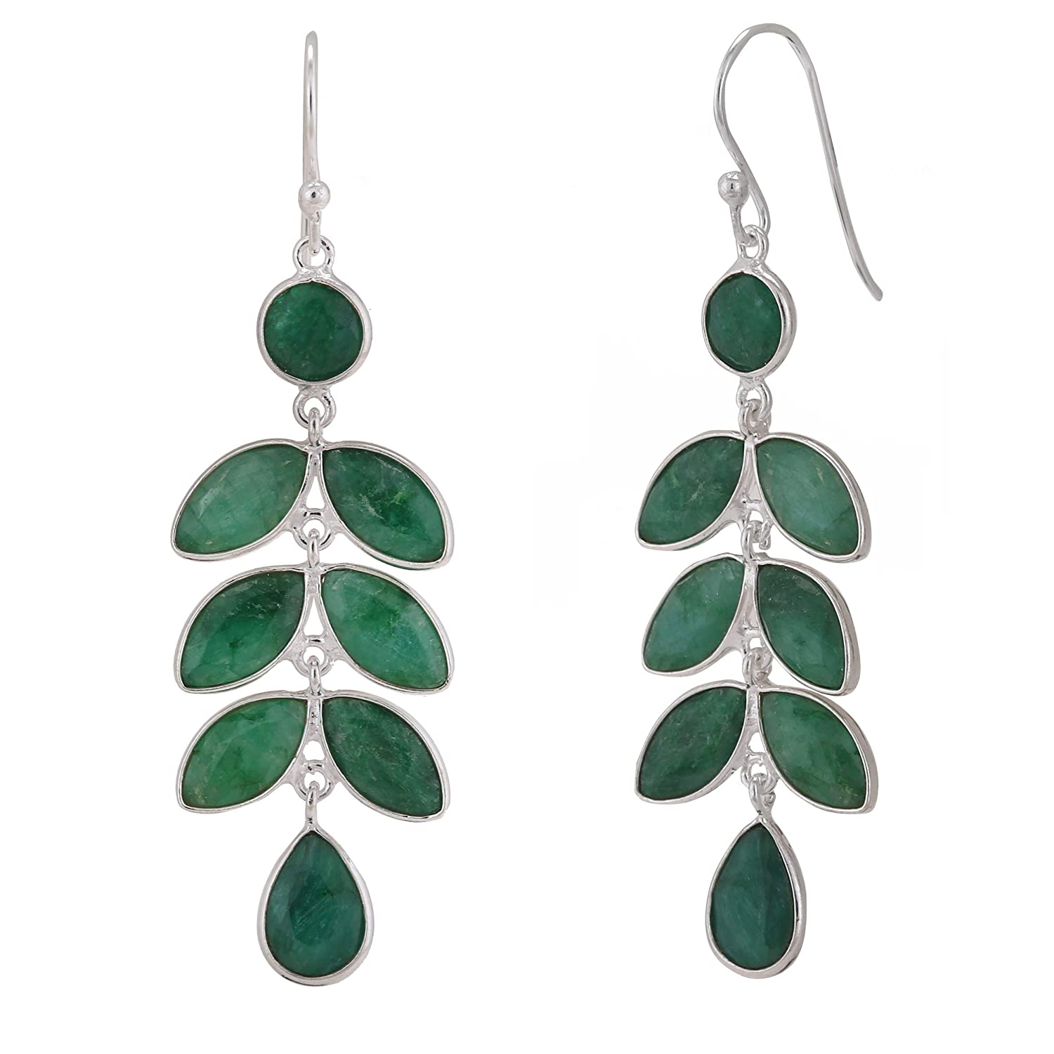 Green Zambian Emerald Leaf Drop Earrings