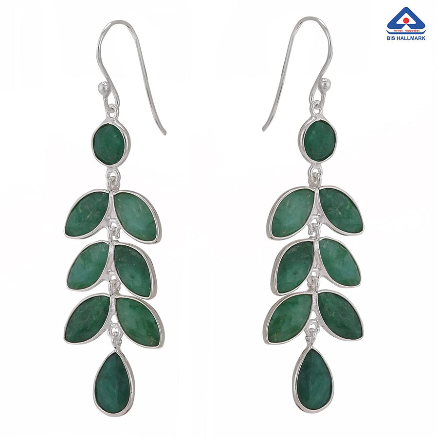 Green Zambian Emerald Leaf Drop Earrings