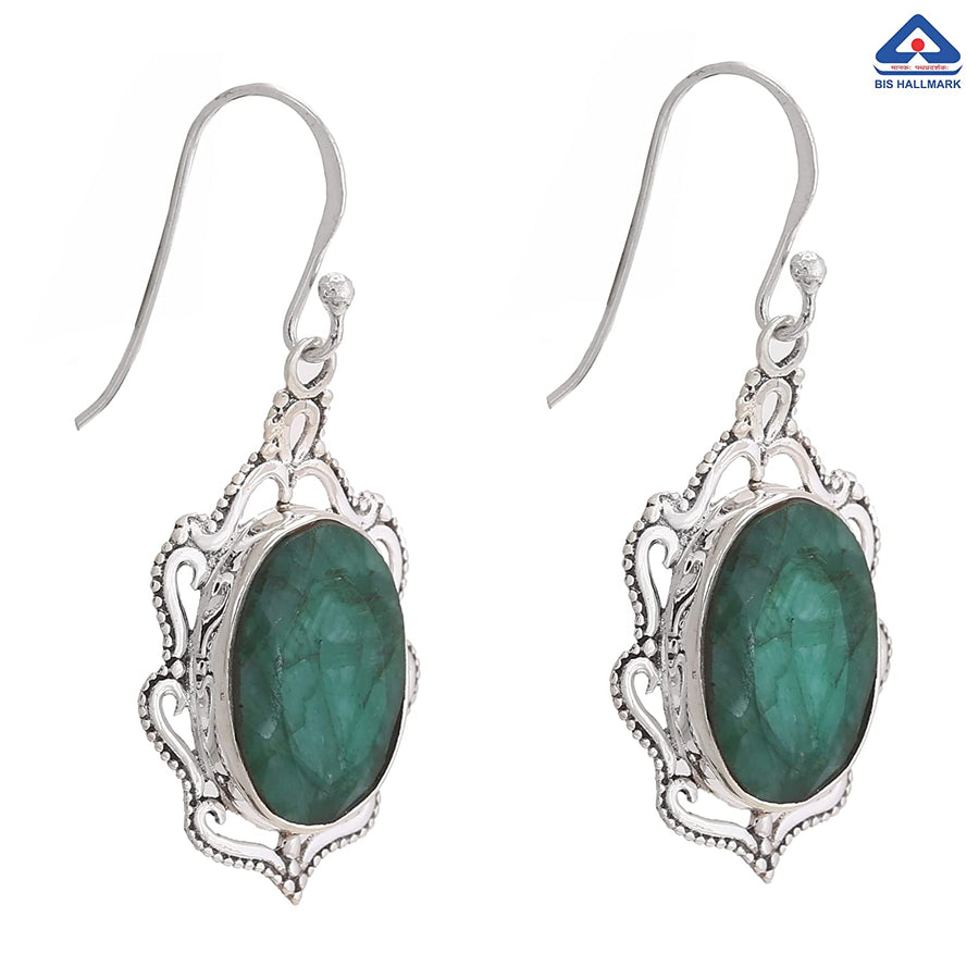 Vivid Green Emerald Antique Earrings