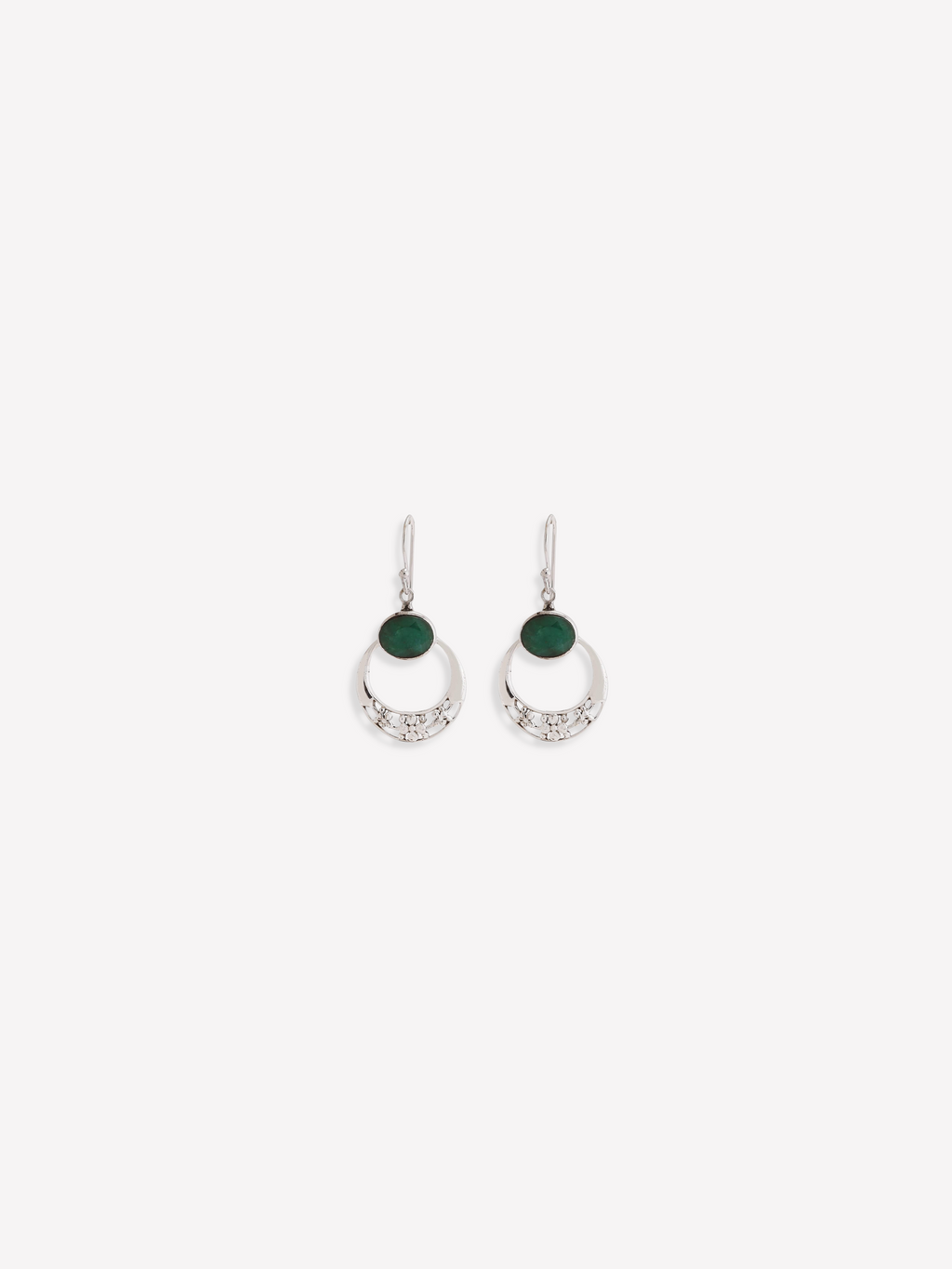 Natural Green Emerald Silver Disc Earrings