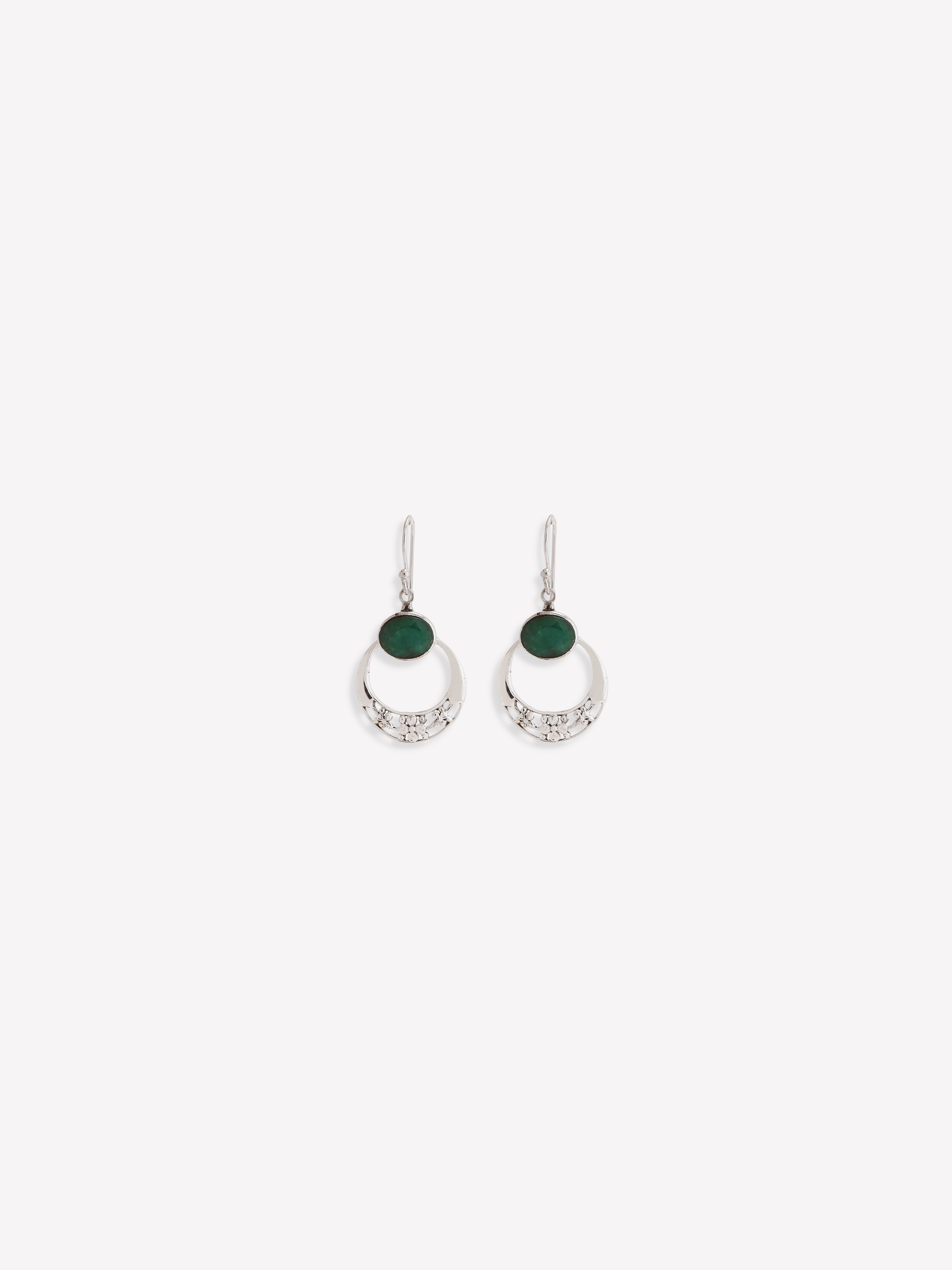 Natural Green Emerald Silver Disc Earrings