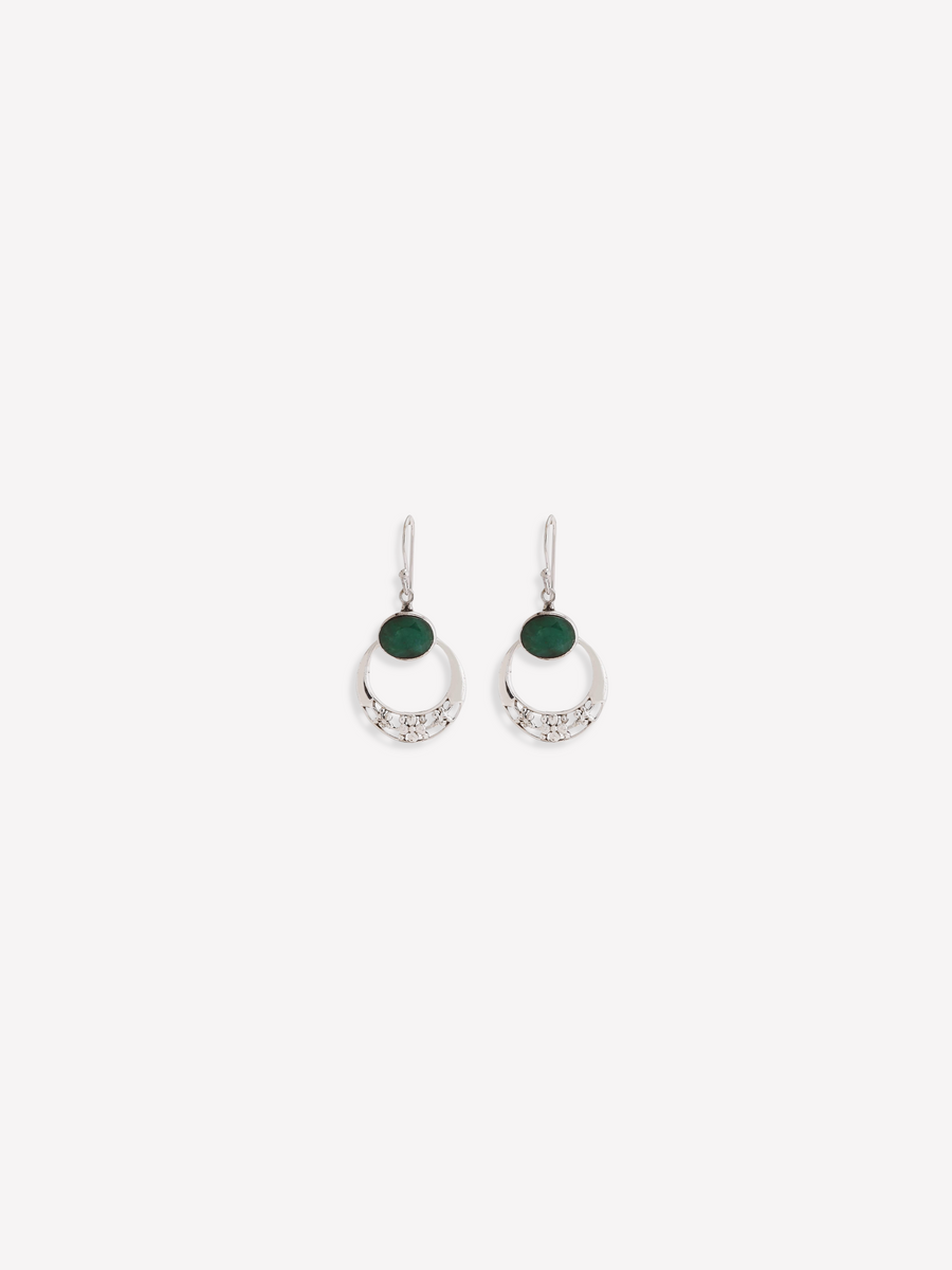 Natural Green Emerald Silver Disc Earrings