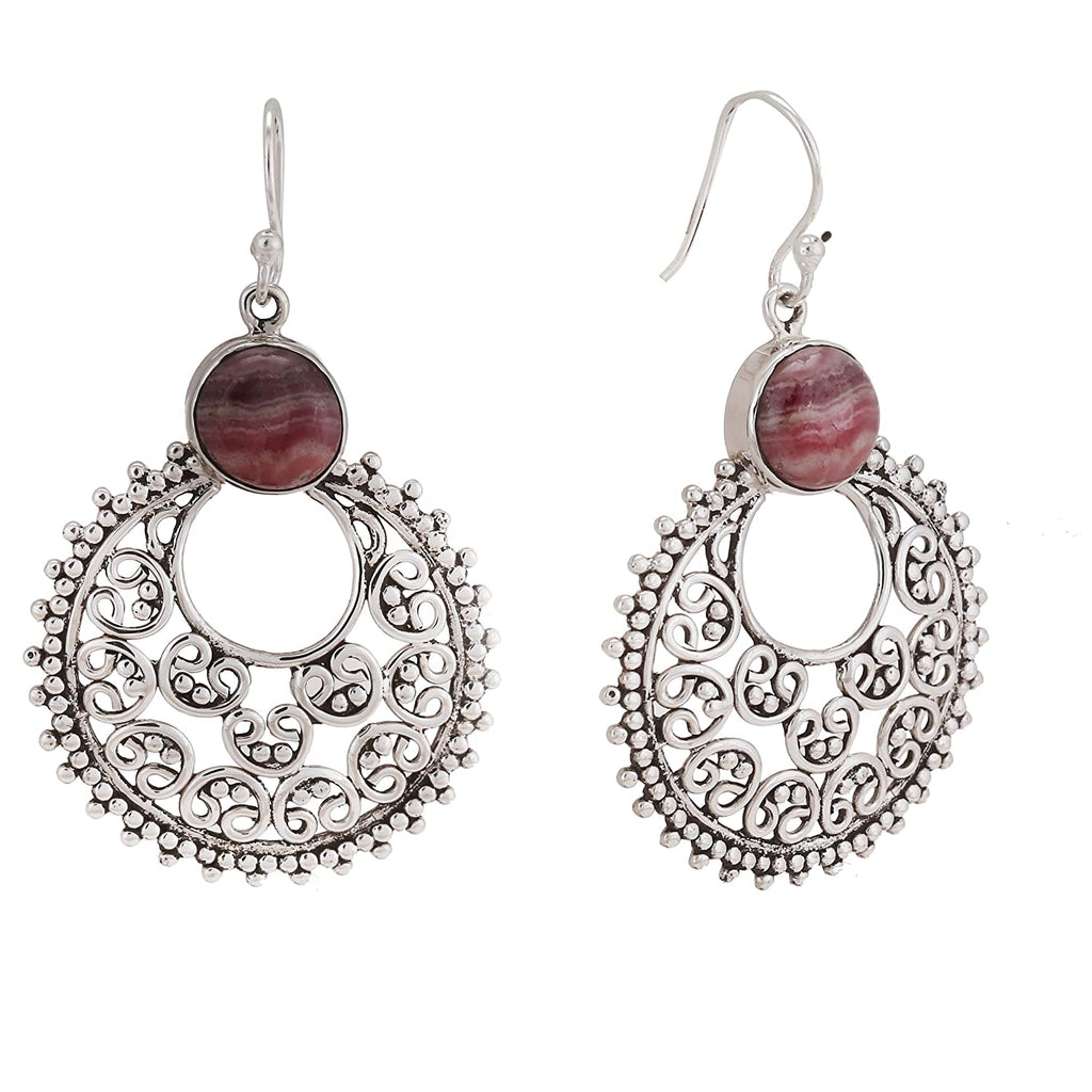 Natural Rhodochrosite Silver Earrings