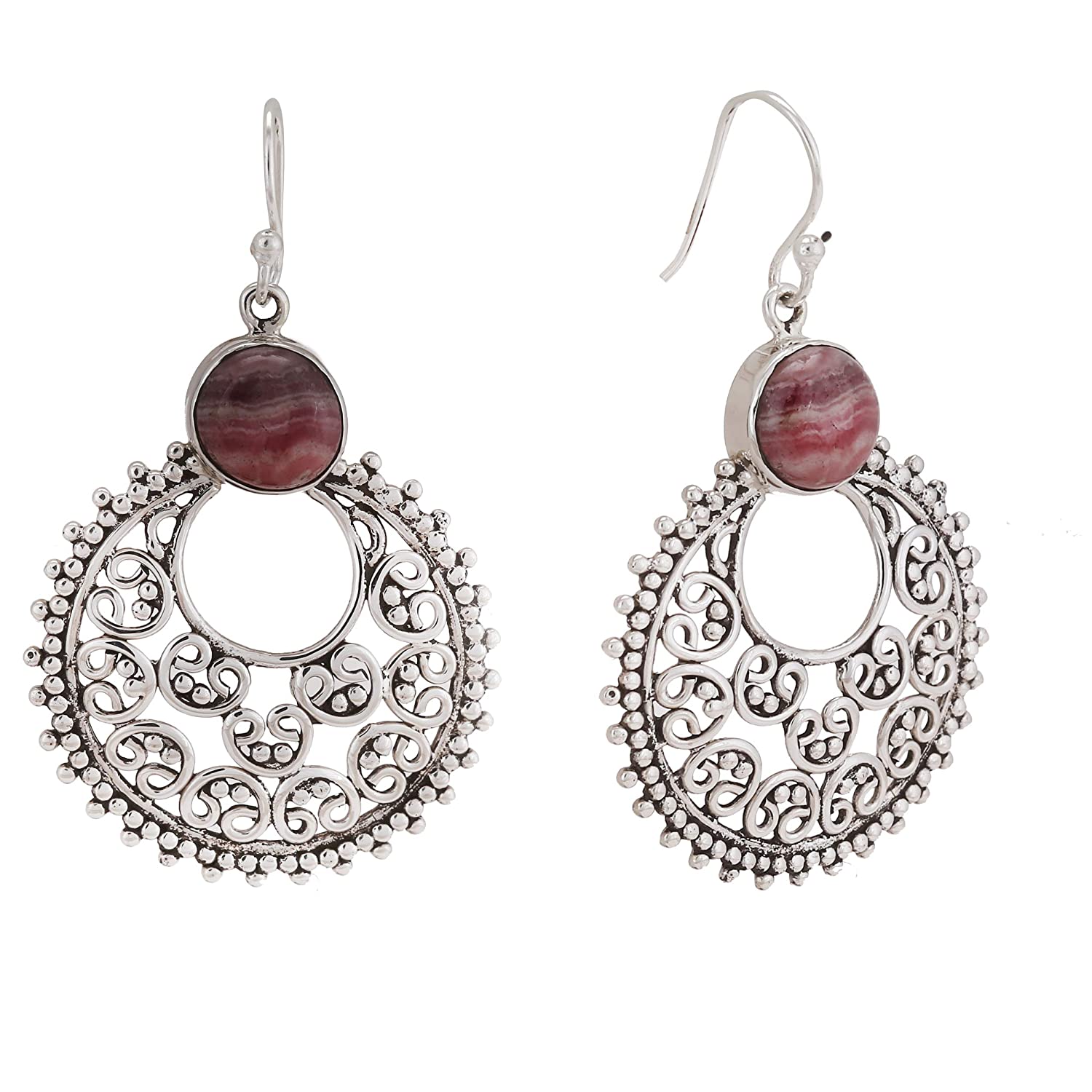 Natural Rhodochrosite Silver Earrings