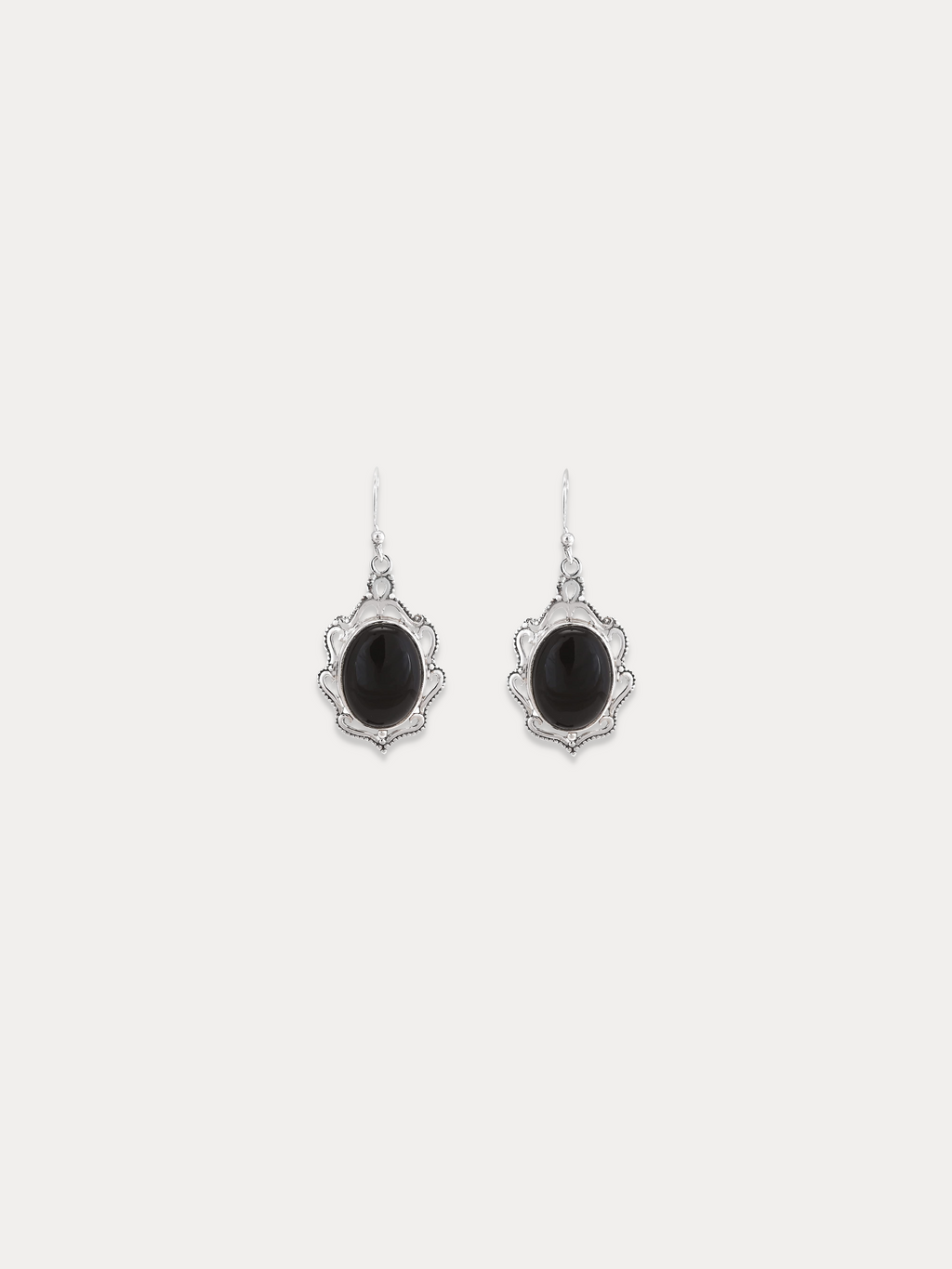 Black Onyx Antique Silver Earrings