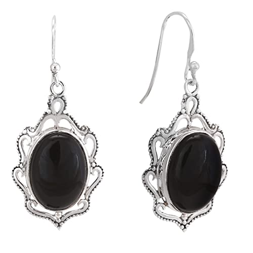 Black Onyx Antique Silver Earrings