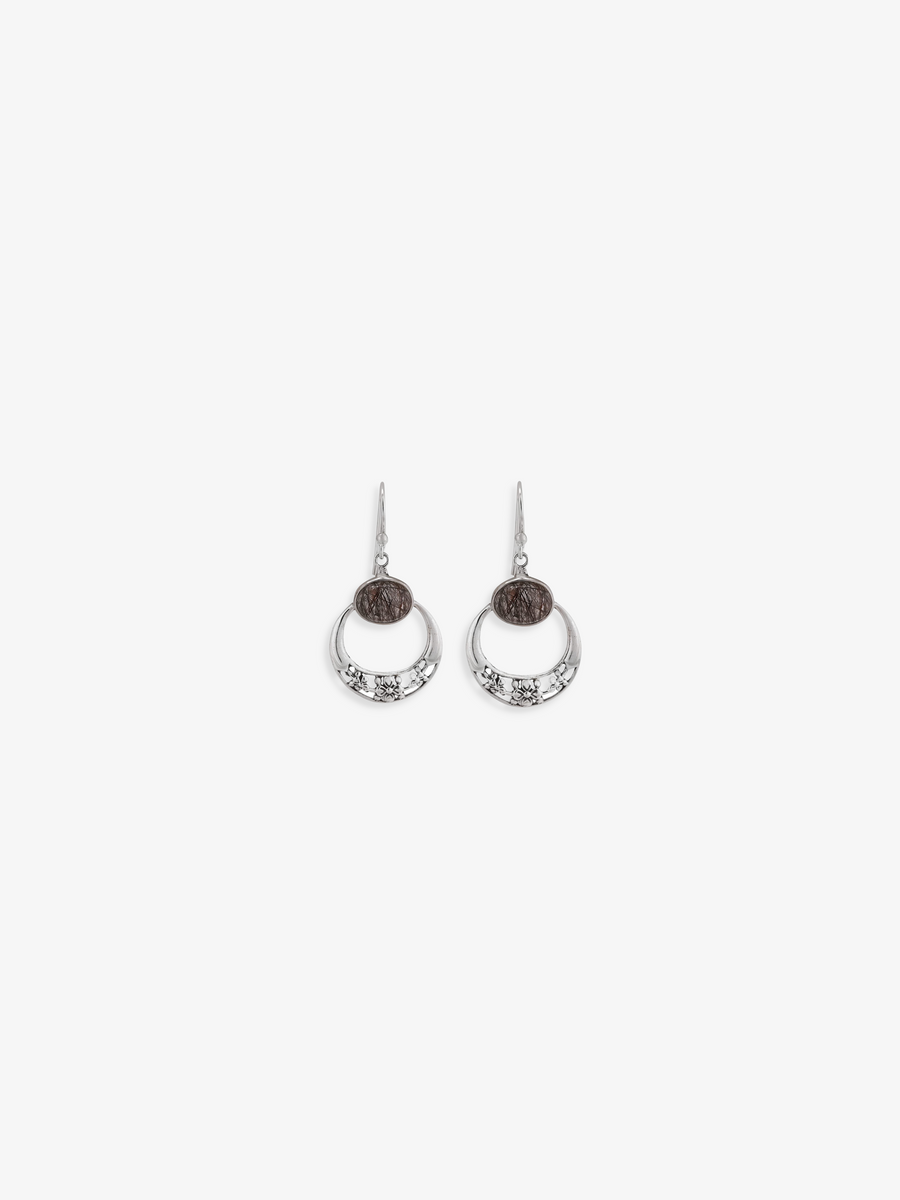 Natural Black Rutile Silver Disc Earrings