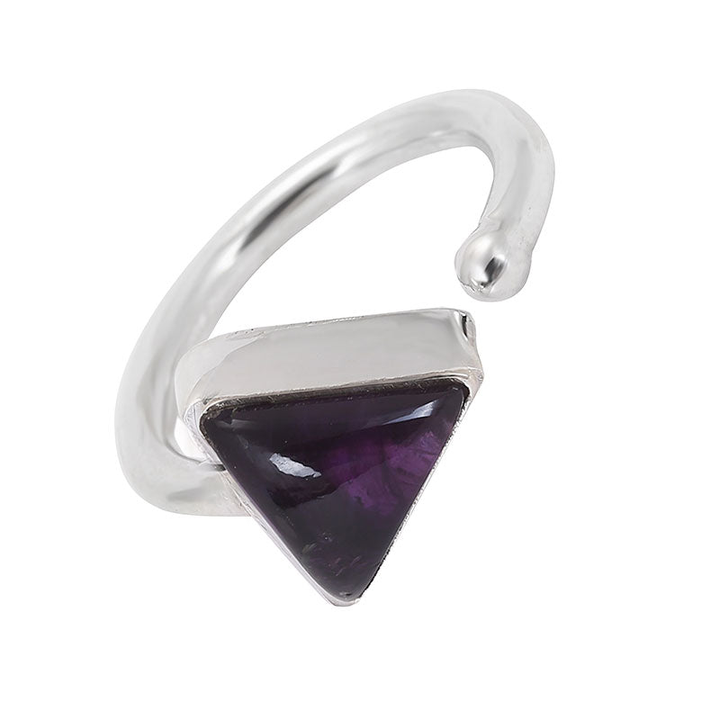 Triangle Purple Amethyst Silver Ring
