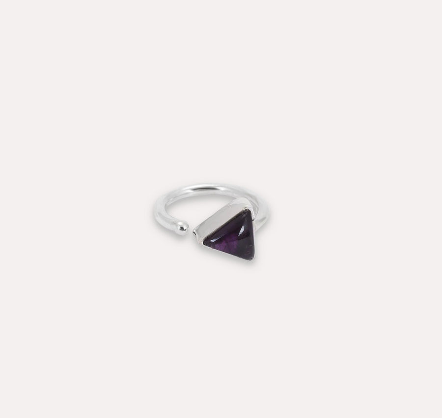 Triangle Purple Amethyst Silver Ring