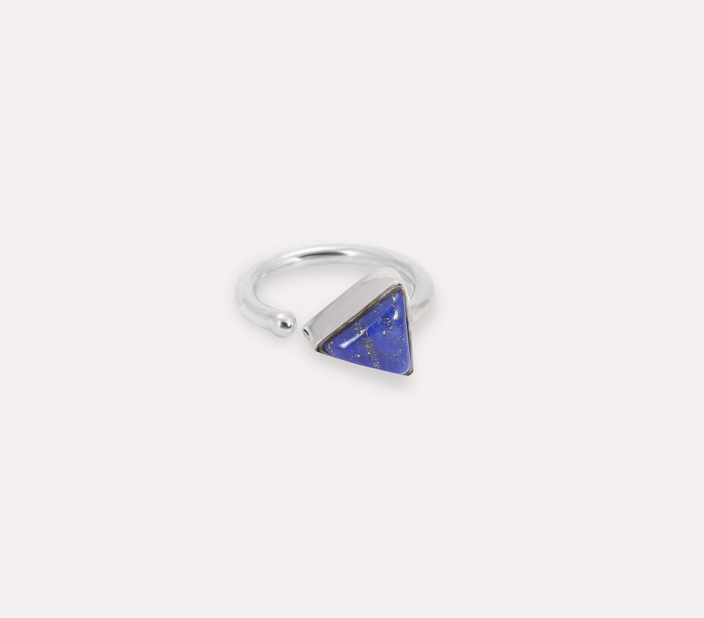 Triangle Blue Lapis Silver Ring