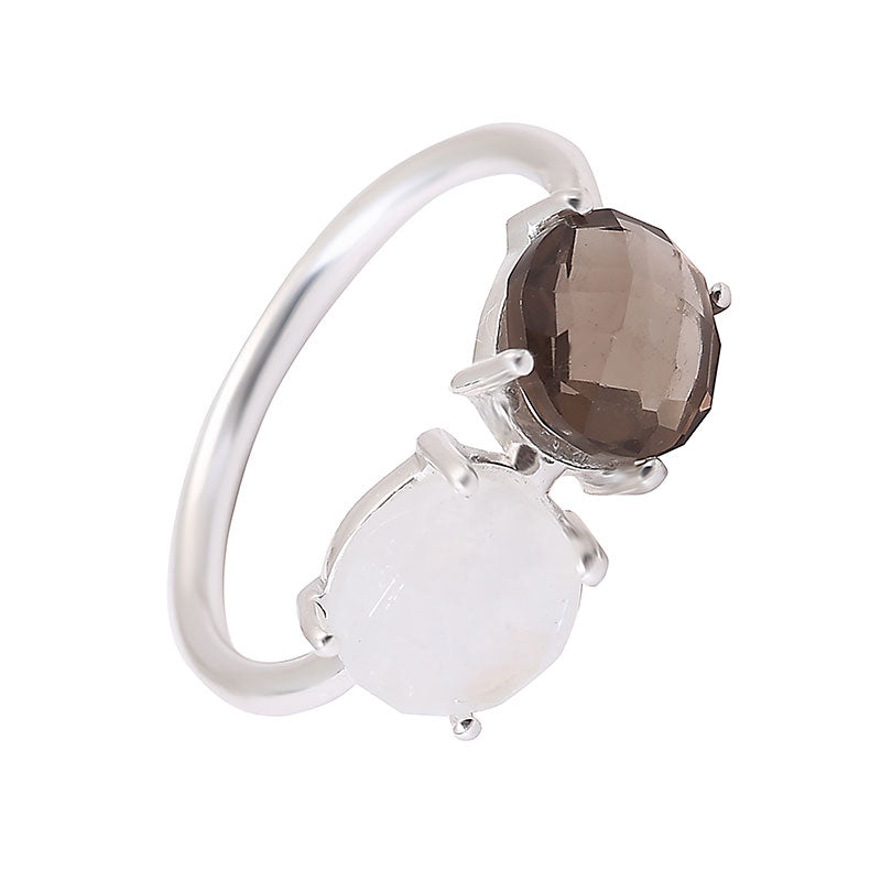 Moonstone and Smoky Quartz Ring