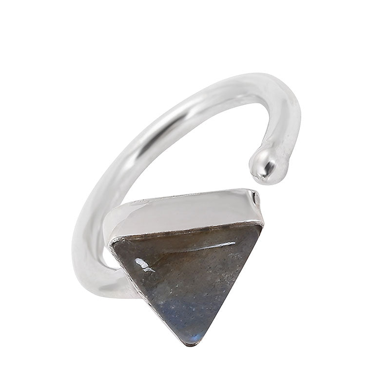 Triangle Dark Brown Labradorite Silver Ring