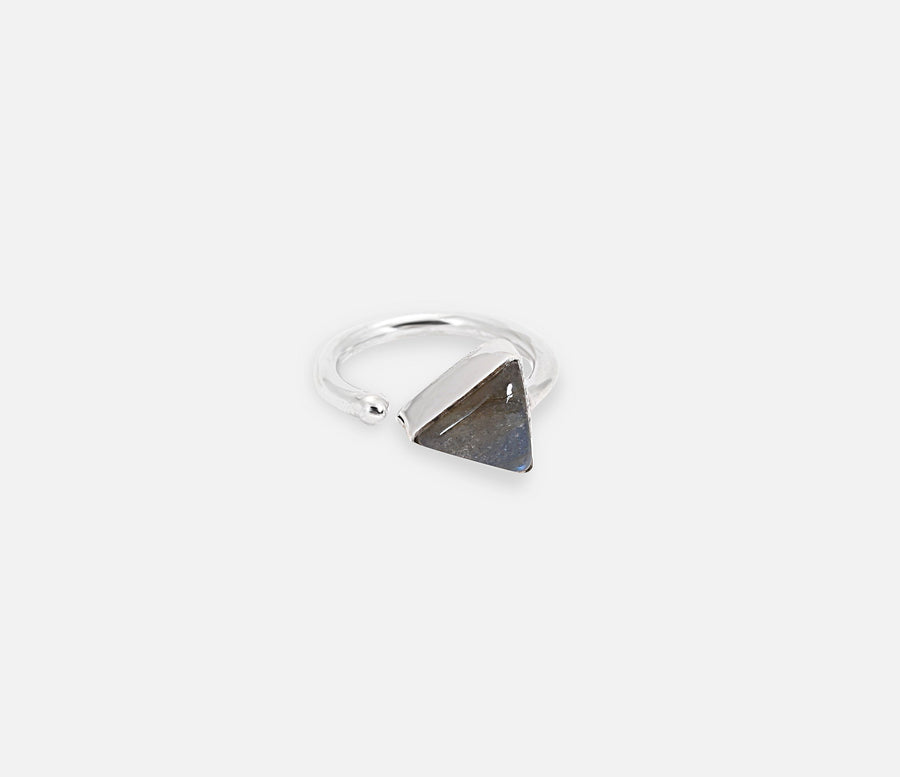 Triangle Dark Brown Labradorite Silver Ring