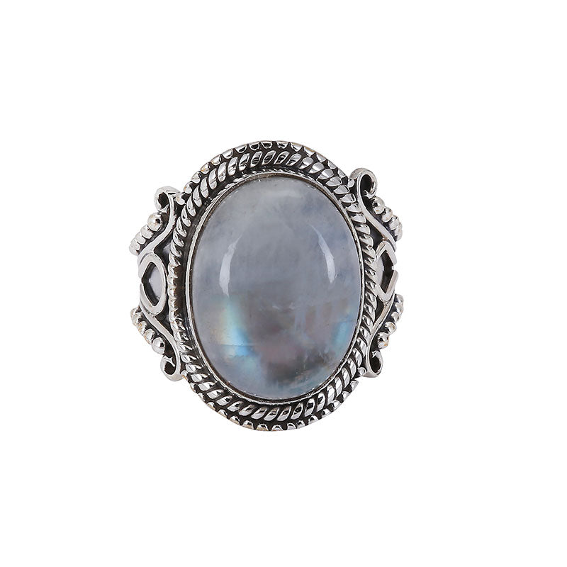 White Moonstone Antique Finish Ring