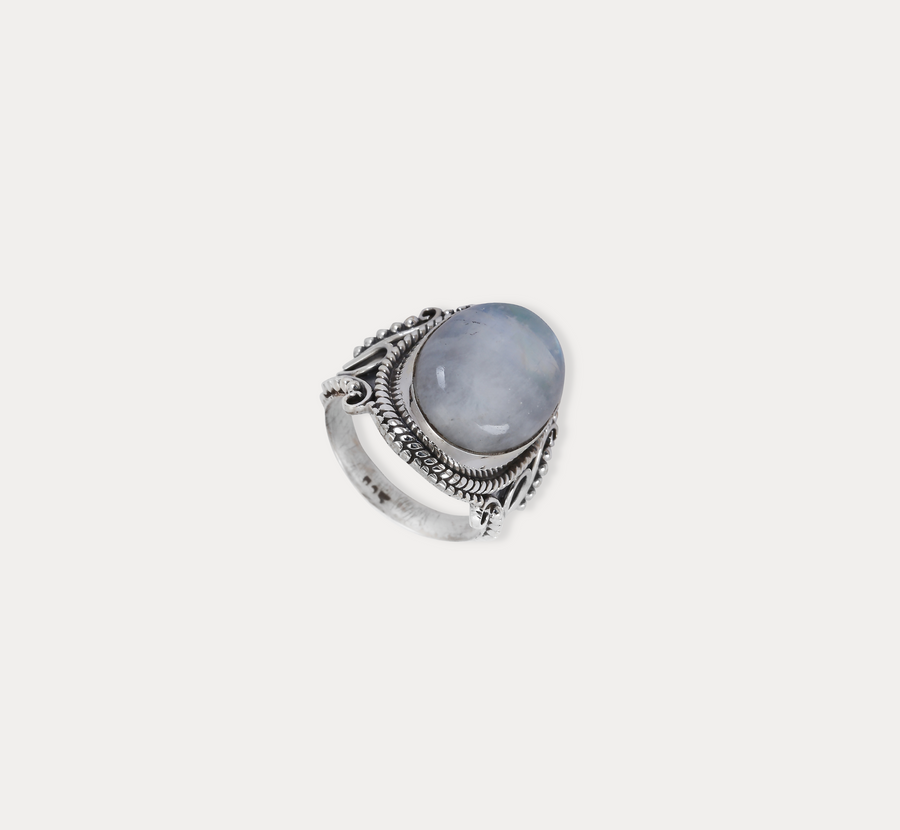 White Moonstone Antique Finish Ring