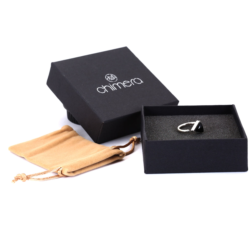 Triangle Black Onyx Silver Ring