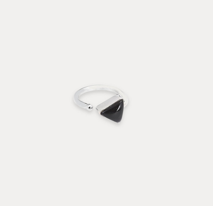 Triangle Black Onyx Silver Ring