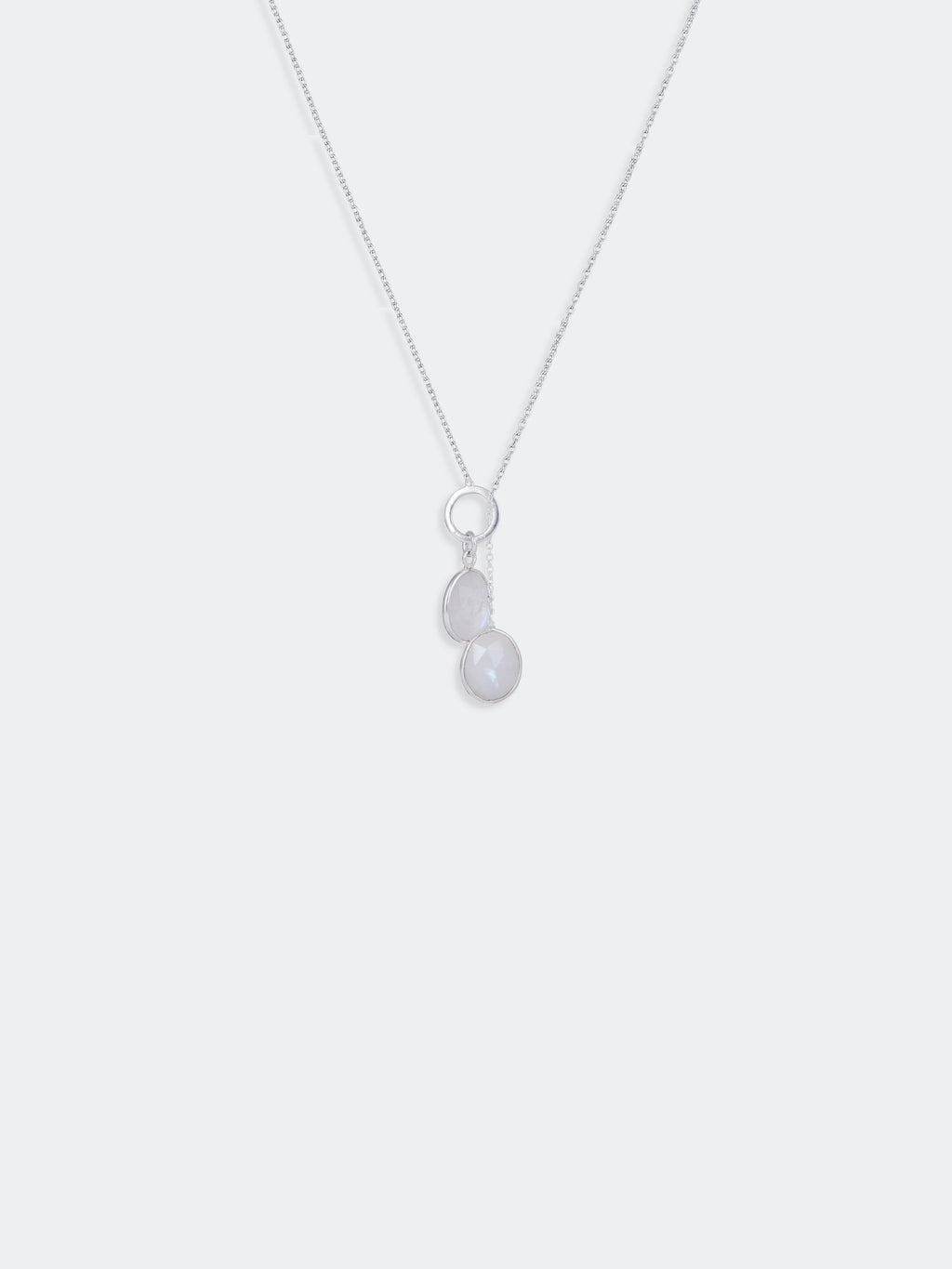 White Rainbow Moonstone Dual Step Necklace