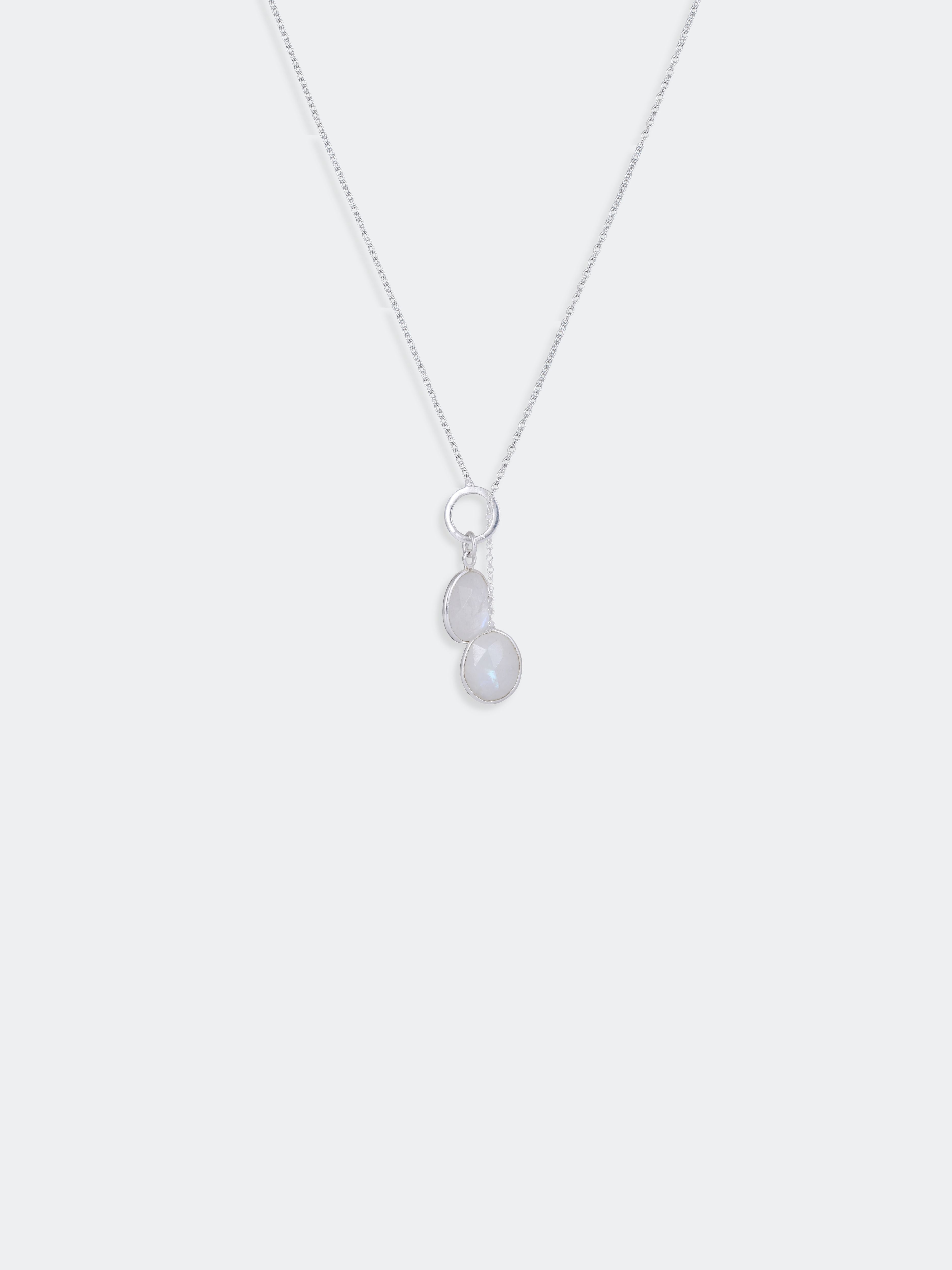 White Rainbow Moonstone Dual Step Necklace