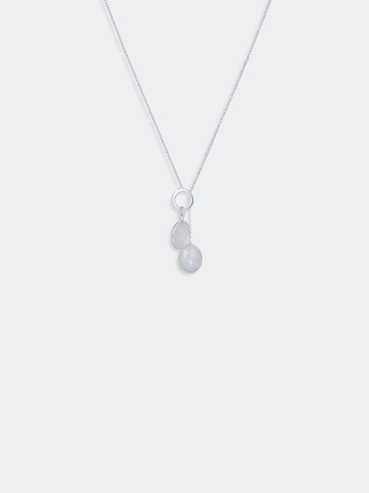 White Rainbow Moonstone Dual Step Necklace