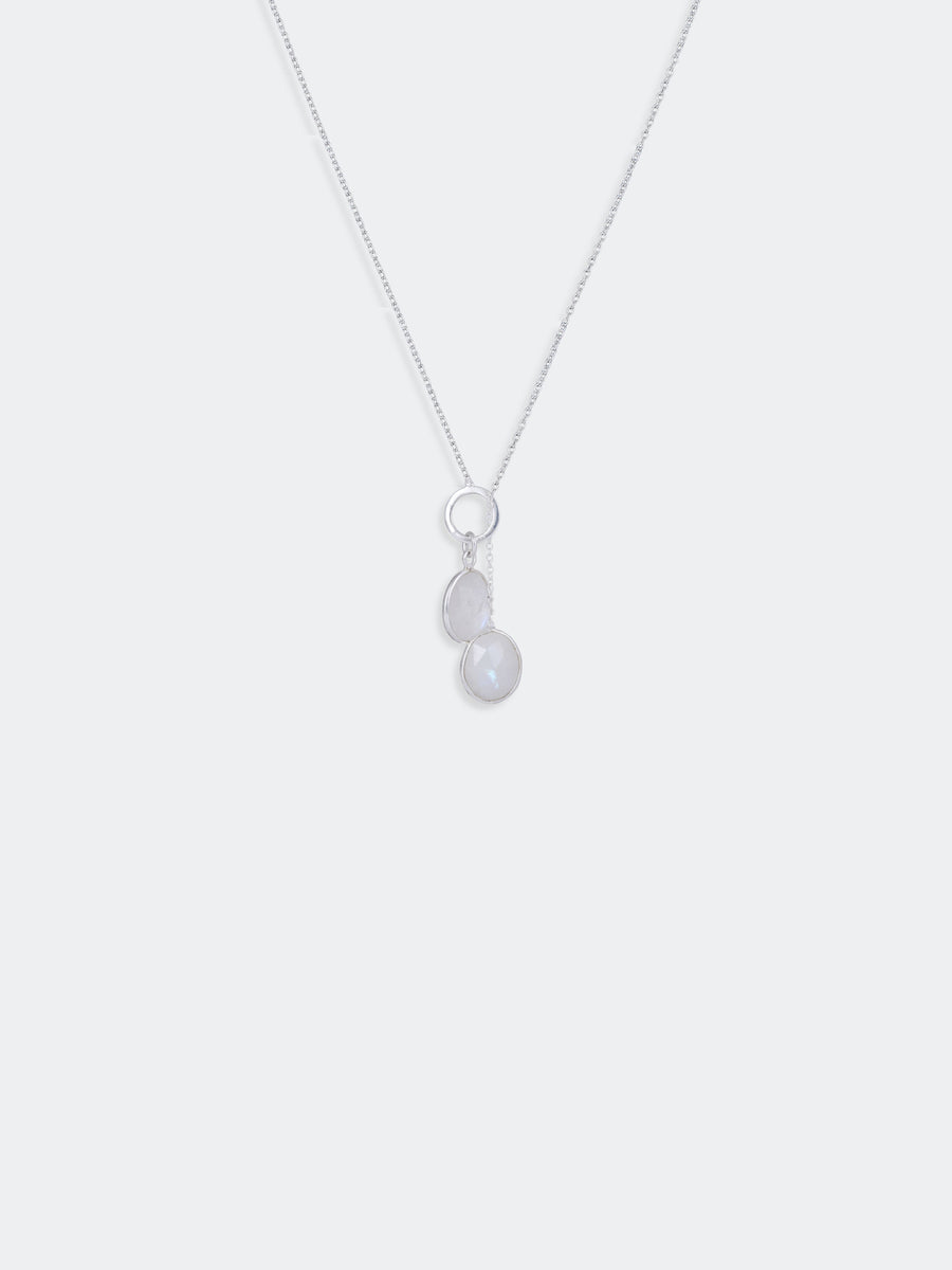 White Rainbow Moonstone Dual Step Necklace