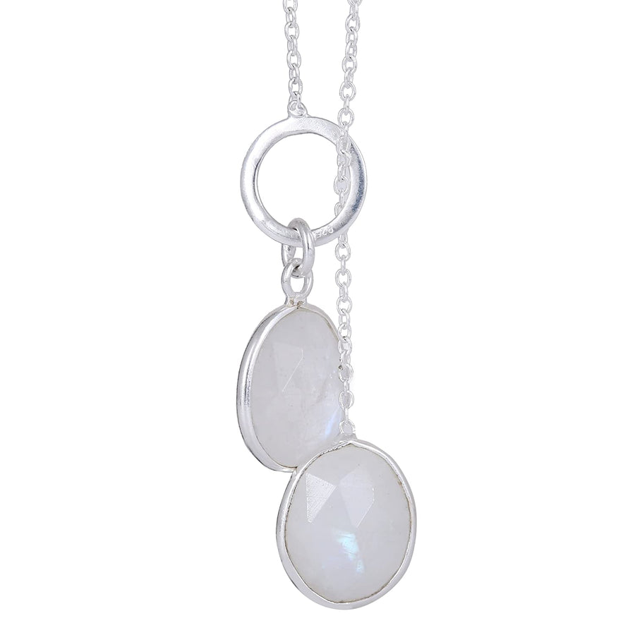 White Rainbow Moonstone Dual Step Necklace