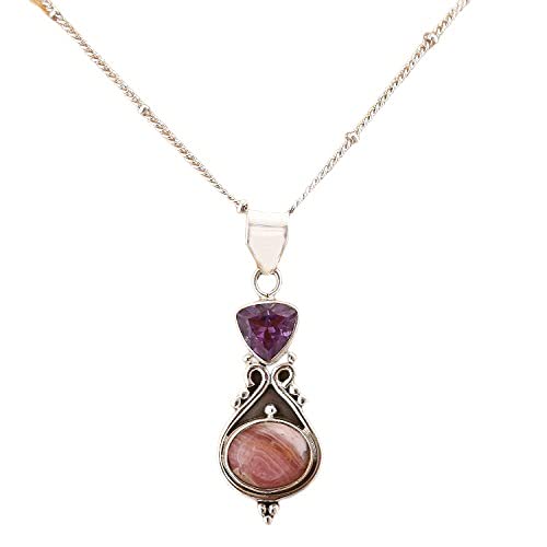 Purple Amethyst & Peach Rhodochrosite Pendant Necklace