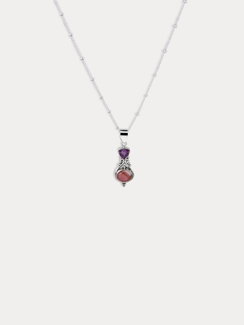 Purple Amethyst & Peach Rhodochrosite Pendant Necklace