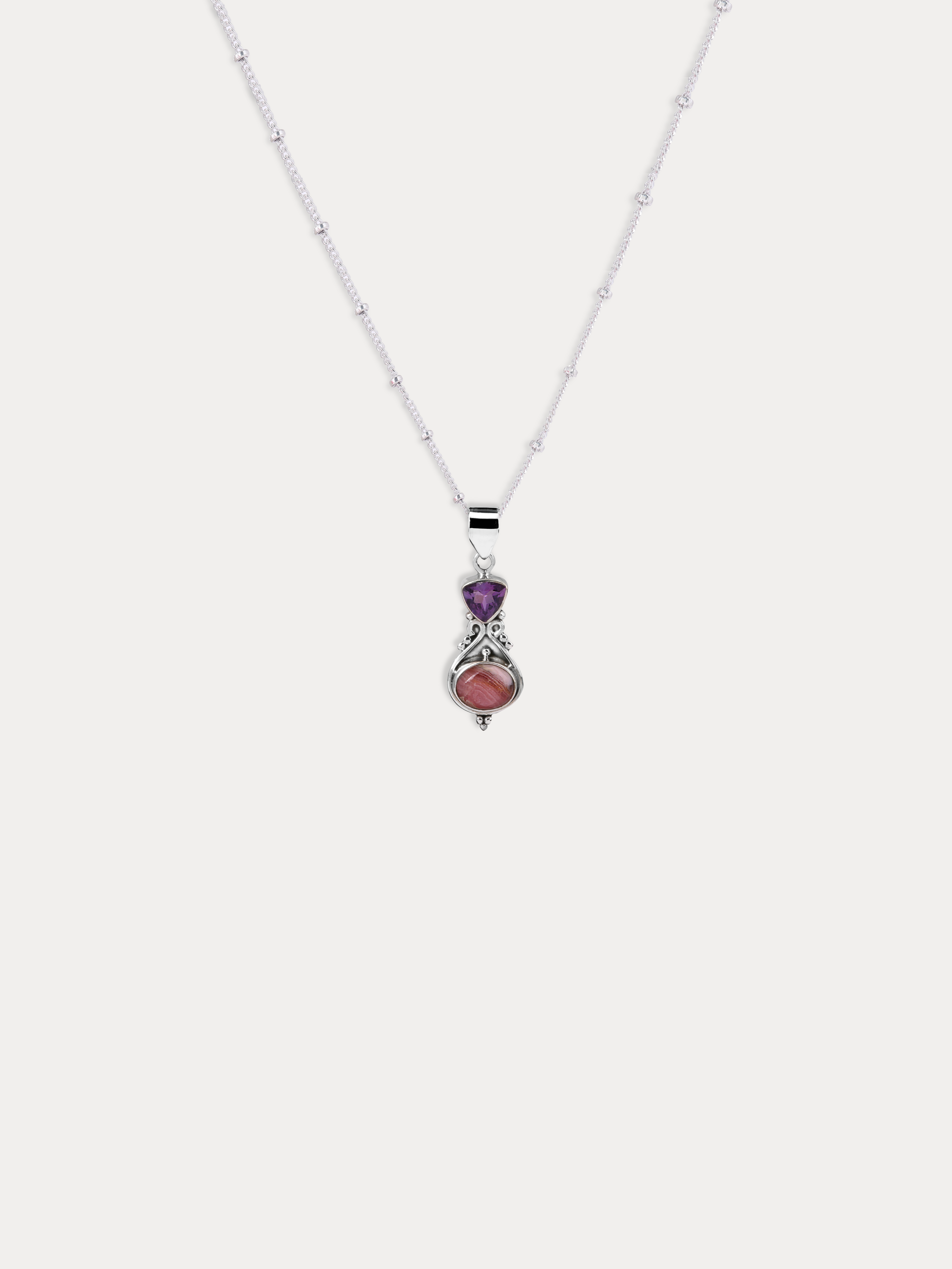 Purple Amethyst & Peach Rhodochrosite Pendant Necklace