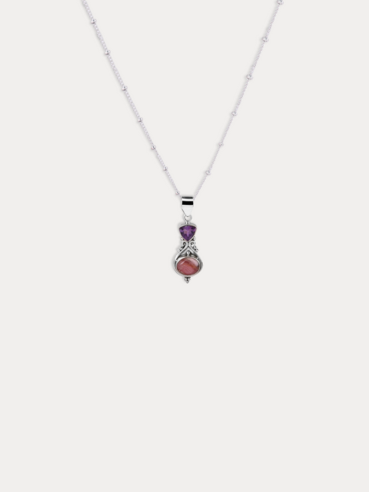 Purple Amethyst & Peach Rhodochrosite Pendant Necklace