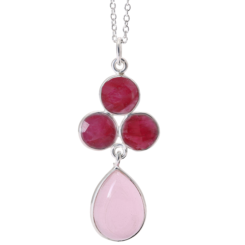 Red & Pink Chalcedony Pendant Silver Necklace