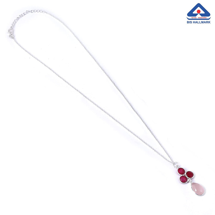 Red & Pink Chalcedony Pendant Silver Necklace