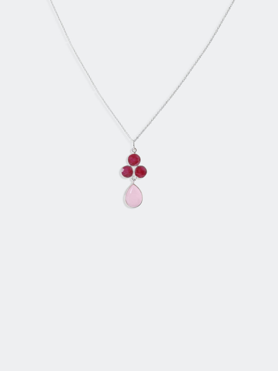 Red & Pink Chalcedony Pendant Silver Necklace