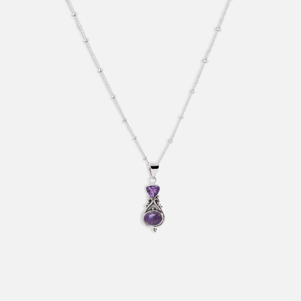 Amethyst & Purple Copper Turquoise Pendant Necklace