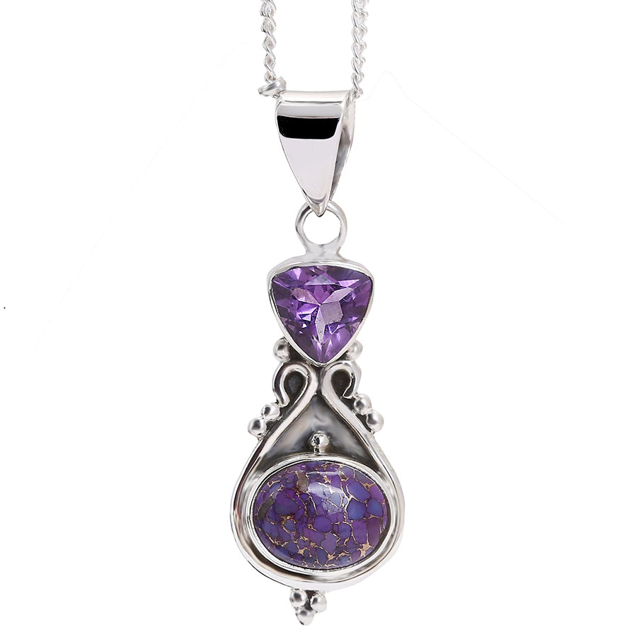 Amethyst & Purple Copper Turquoise Pendant Necklace