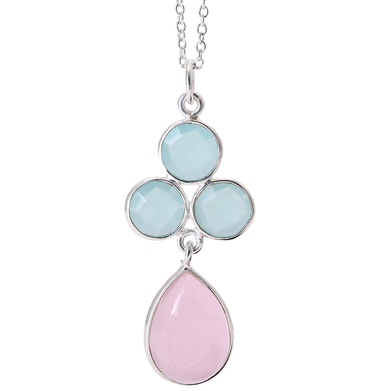 Light Blue Grandidierite & Pink Chalcedony Necklace