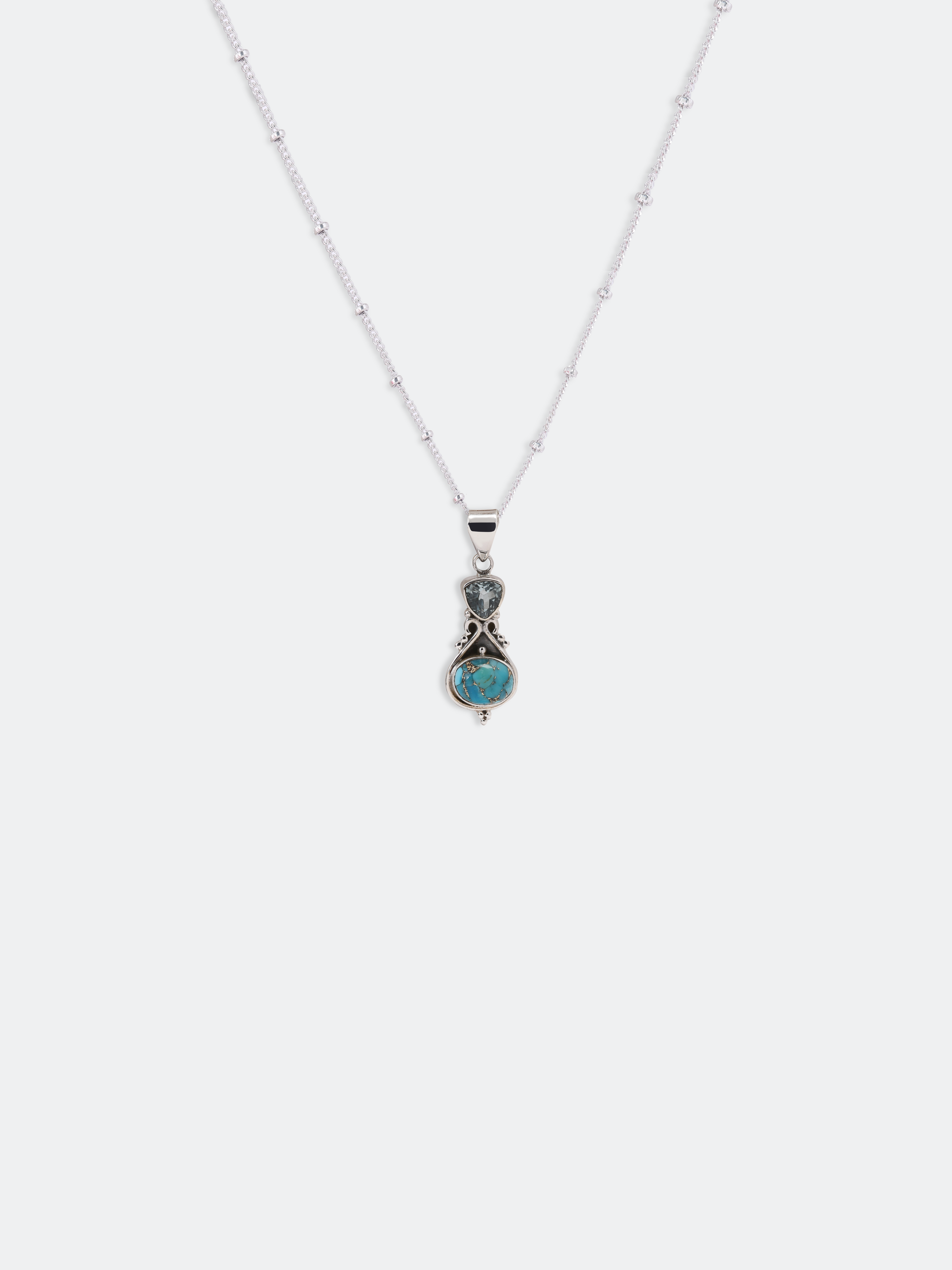 Aquamarine and Copper Turquoise Pendant Necklace