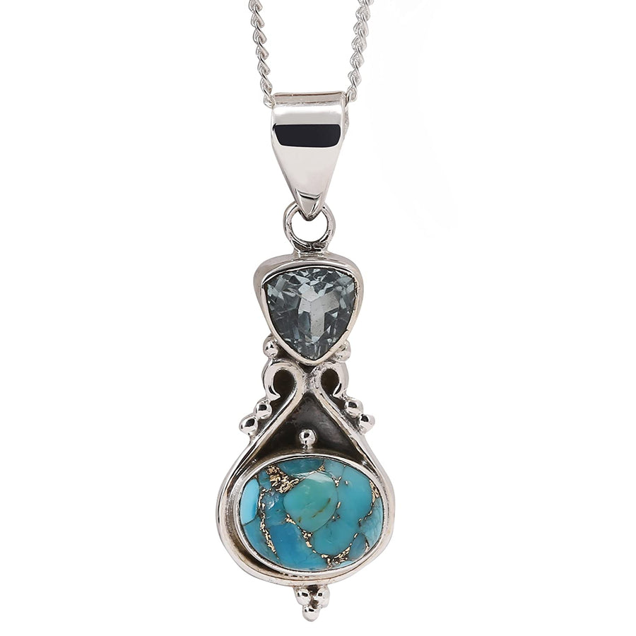 Aquamarine and Copper Turquoise Pendant Necklace