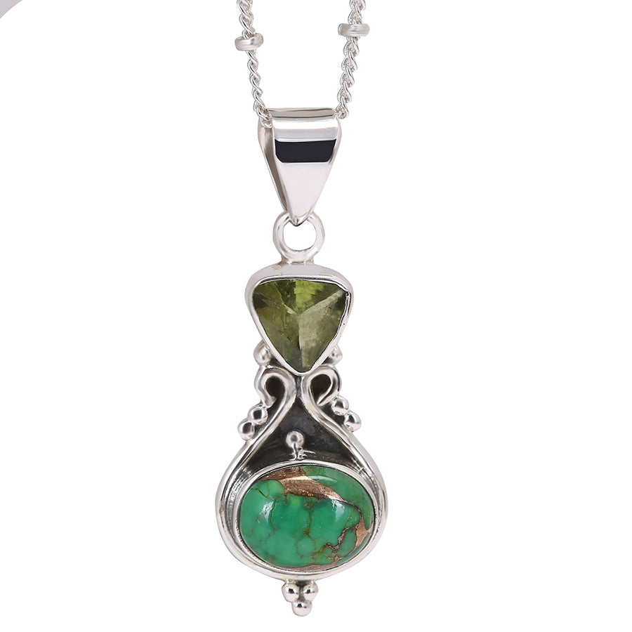 Tourmaline & Copper Turquoise Pendant Necklace