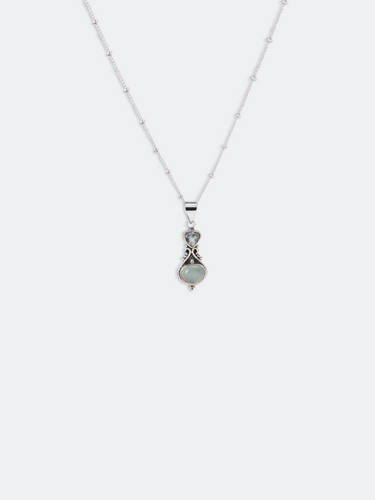 Grey Chalcedony & Aquamarine Pendant Necklace