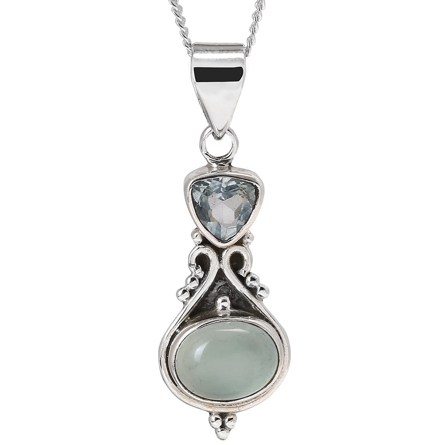 Grey Chalcedony & Aquamarine Pendant Necklace