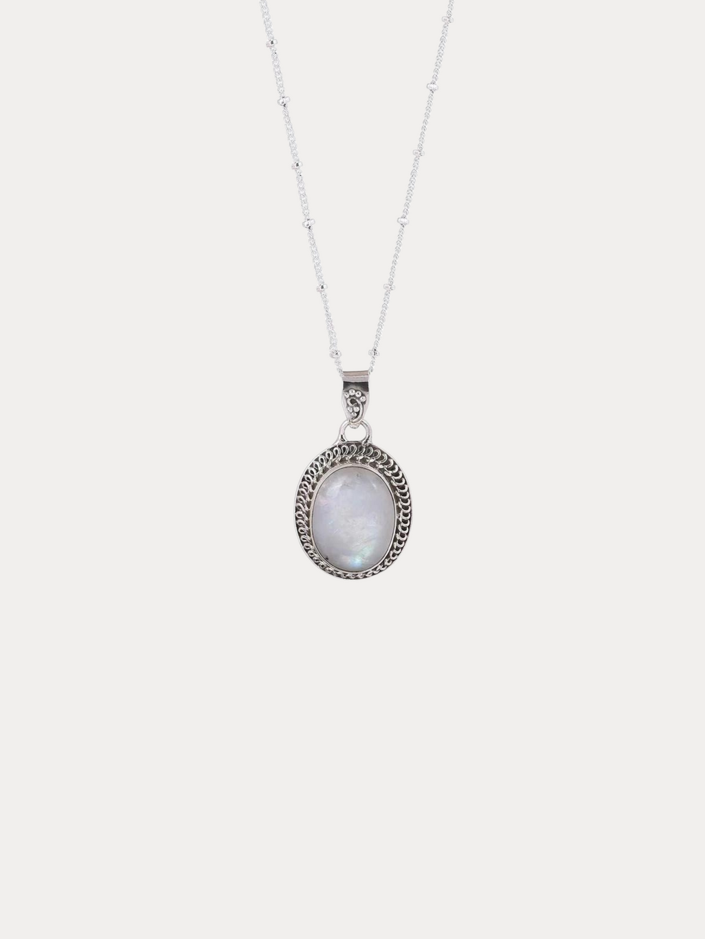 Rainbow Moonstone Pendant Silver Necklace