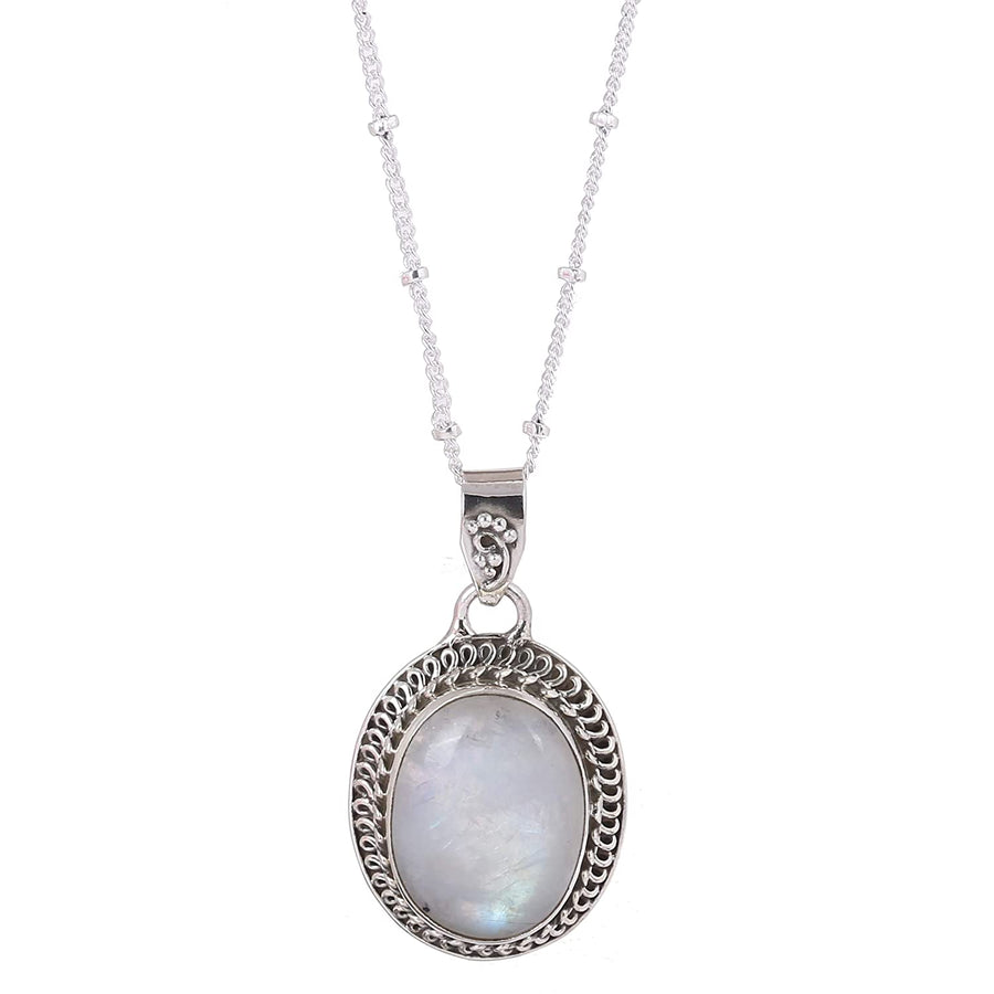 Rainbow Moonstone Pendant Silver Necklace