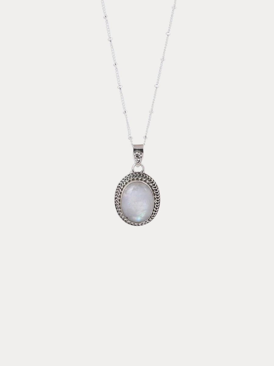 Rainbow Moonstone Pendant Silver Necklace