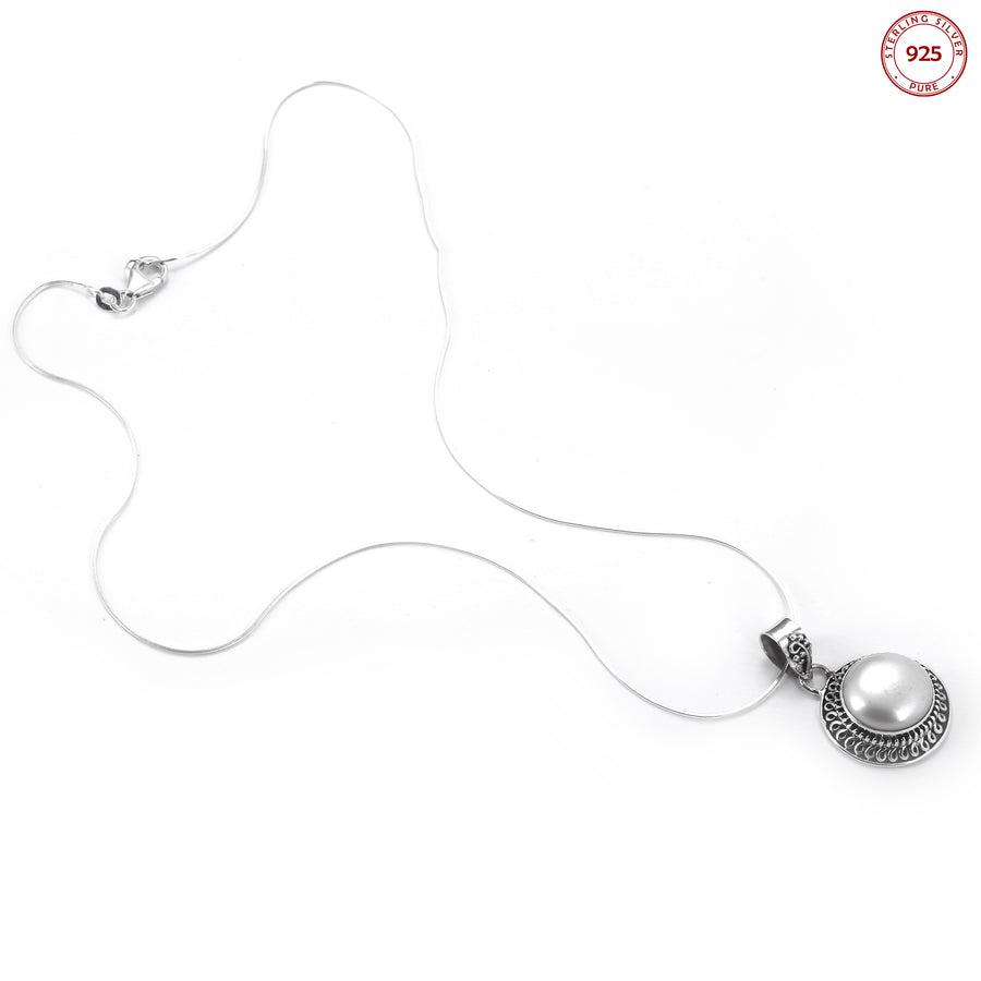 Pearl Pendant Antique Silver Necklace