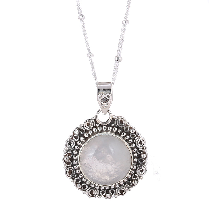 Natural Moonstone Studded Pendant Silver Necklace