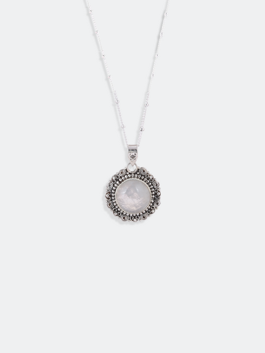 Natural Moonstone Studded Pendant Silver Necklace
