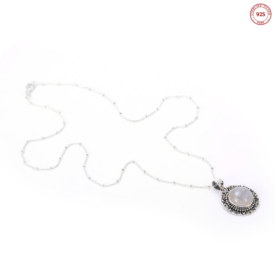 Natural Moonstone Studded Pendant Silver Necklace